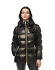 Lacquer Nylon Short Lightweight Puffer Coat with Adjustable Hood & Silver Zippers 