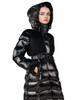 Tweed & Lacquer Mixed Long Puffer Coat with Oversized Adjustable Hood & Structured Belt 