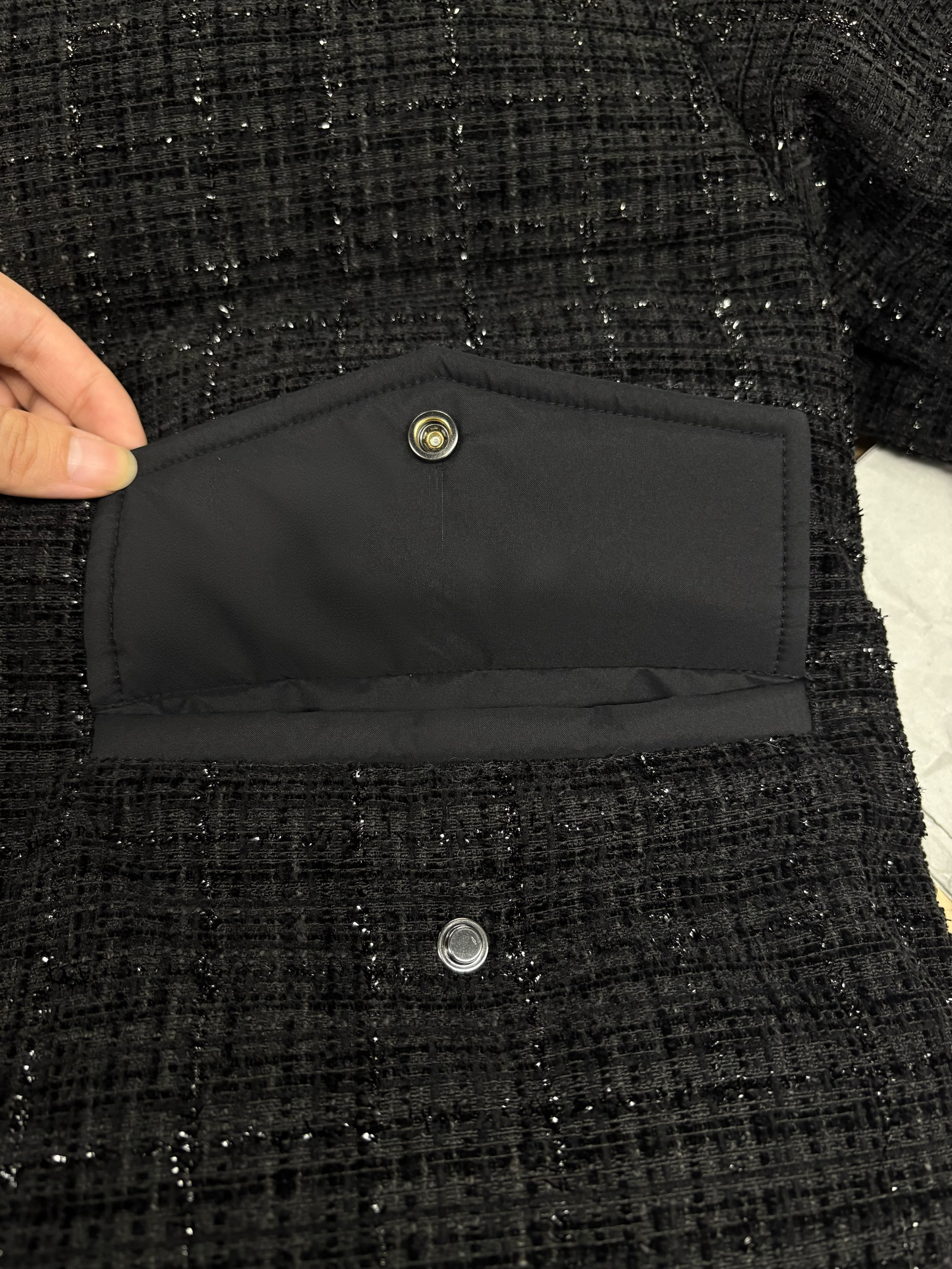 Tweed & Matte Mixed Short Puffer Coat with Adjustable Hood