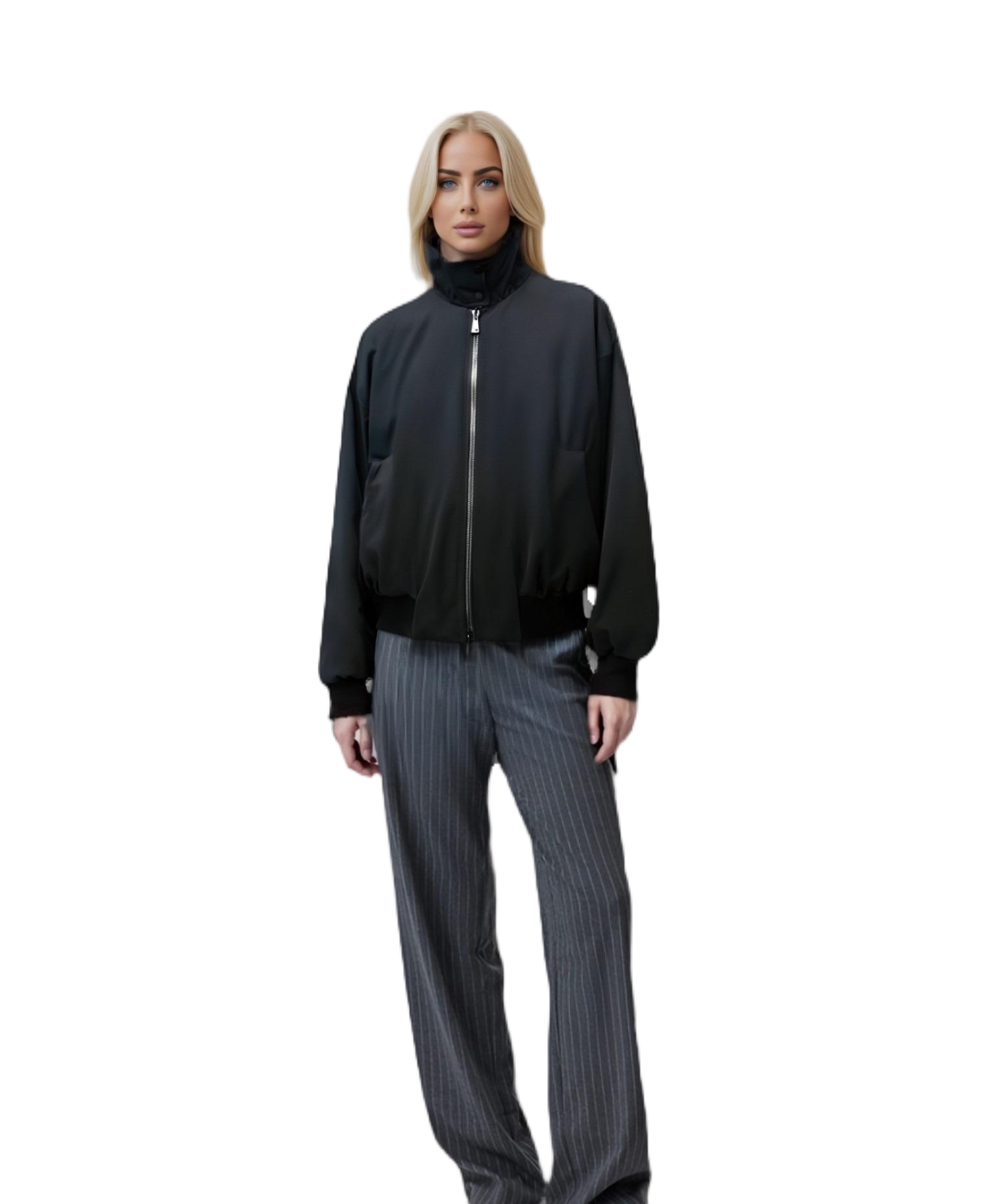 Stylish Jacquard Stand - Collar Women's Casual Jacket