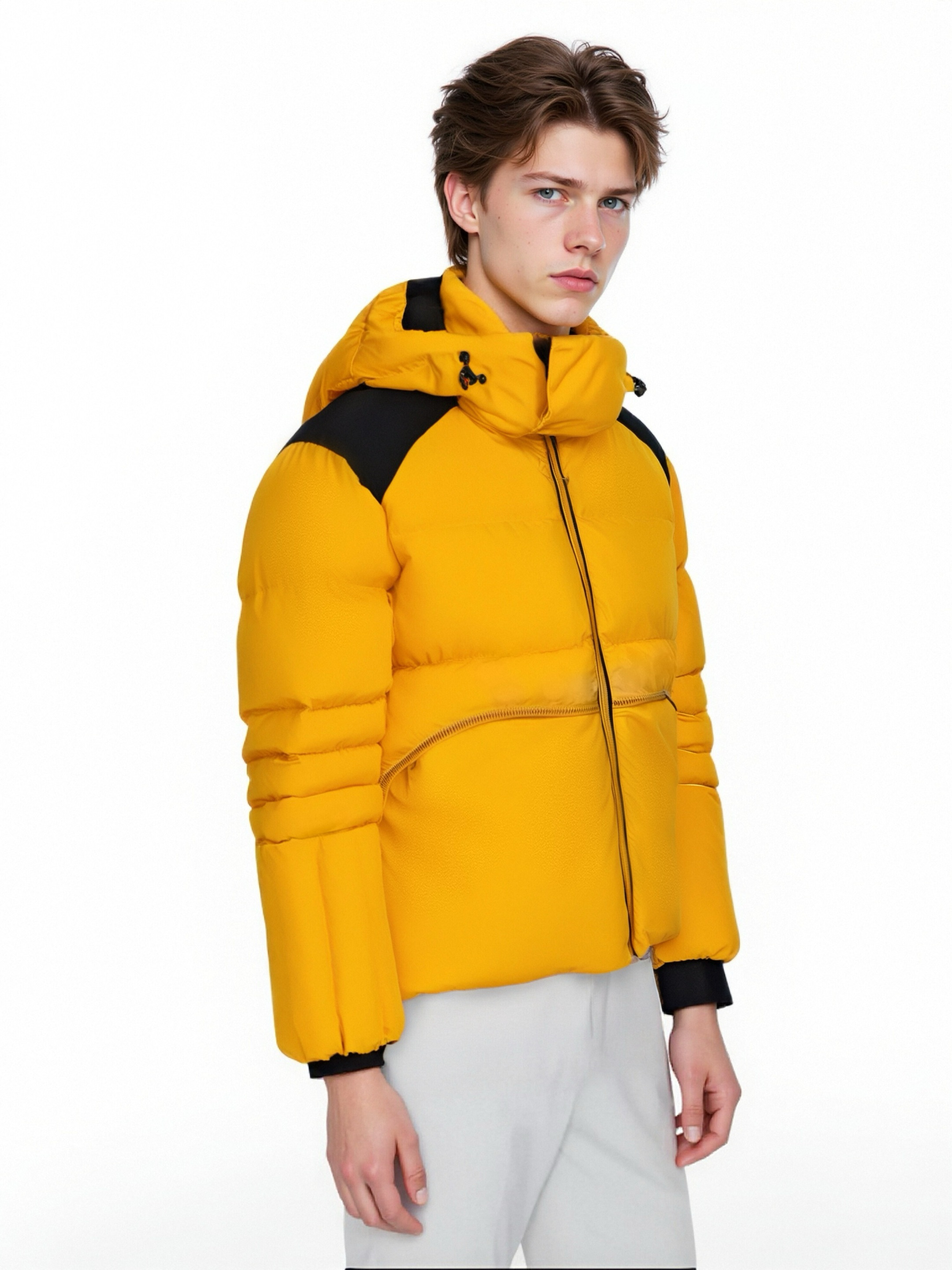 Spandex & Matte Mixed Short Puffer Coat with Windproof Cuffs