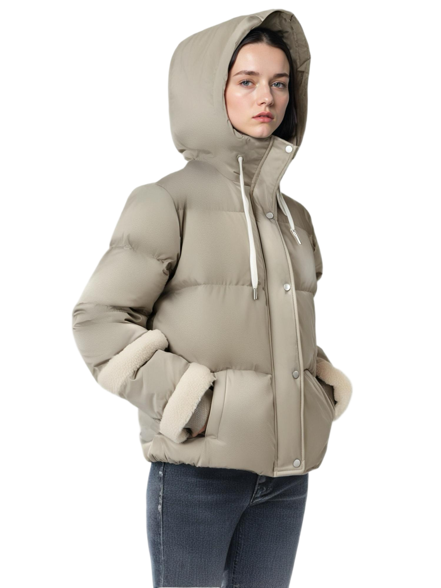 Short Puffer Coat with Satin - Matte Mix