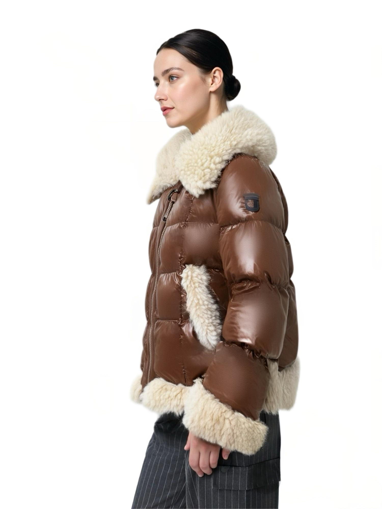 Short Puffer Coat with Fur and Lacquer Mix 