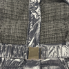 Tweed & Lacquer Mixed Long Puffer Coat with Oversized Adjustable Hood & Structured Belt 