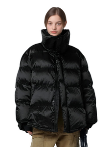 Dames herfst/winter mid-length down jas met stand kraag-glanzende satijnen afwerking, losse casual stijl