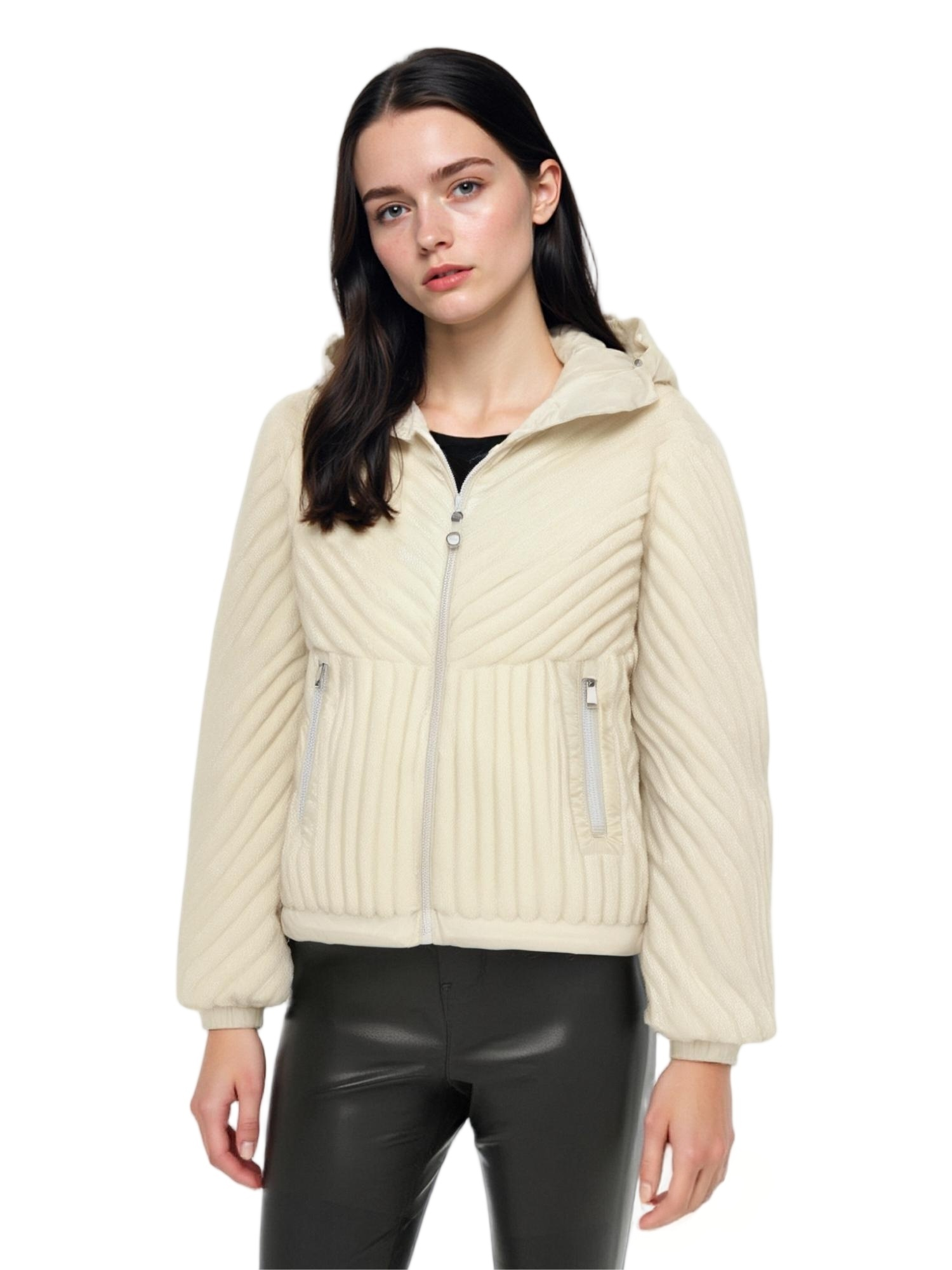 Short Puffer Coat with Mixed Materials