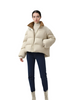 Corduroy & Matte Mixed Short Puffer Coat - Contrast Double Stand Collar Water-Repellent 