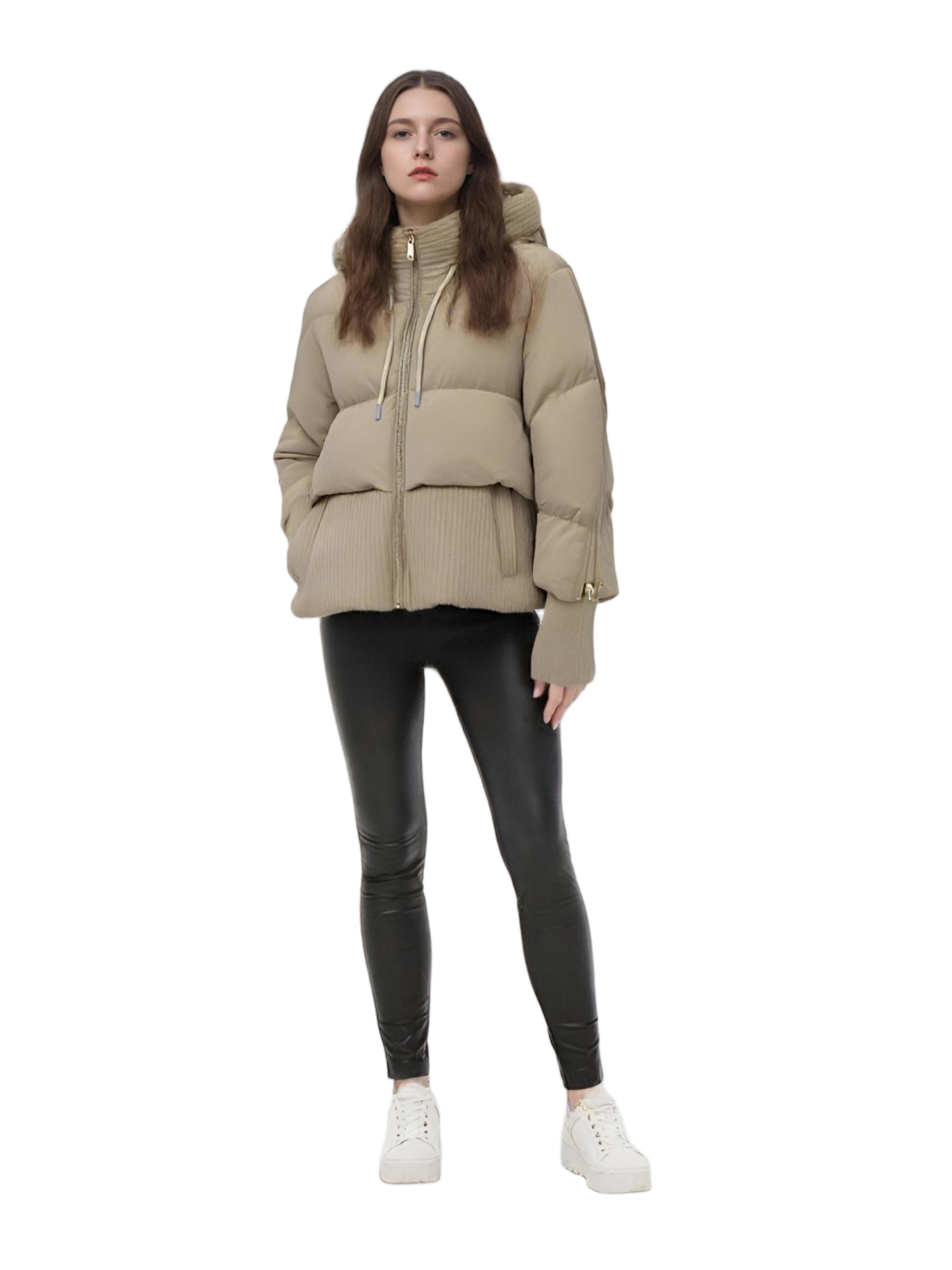 Short Puffer Coat with Tweed - Matte Mix