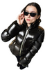 Lacquer Nylon Short Lightweight Puffer Coat with Adjustable Hood & Silver Zippers 