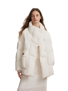 Witte eend down Crème Witstand Kraag Down Jacket voor vrouwen - Nieuwe wintermode Outerwear voor petite figuren