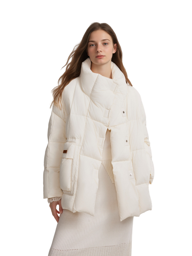 White Duck Down Cream White Stojal ovratnik Down Jakna za ženske - Nova zimska modna vrhnja oblačila za majhne figure