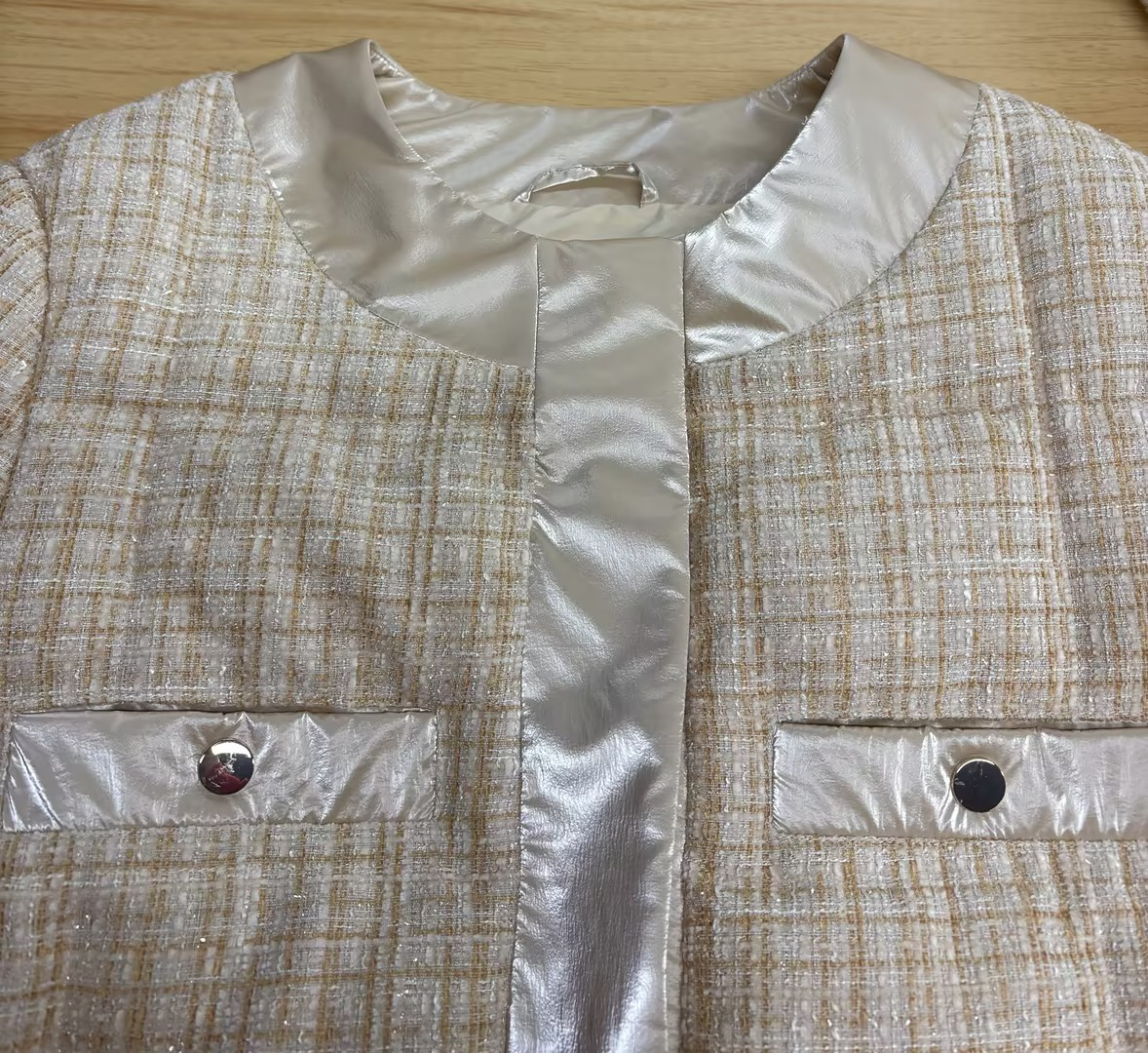 Lahka stilska tweed Patchwork Pearled Nylon Jacket