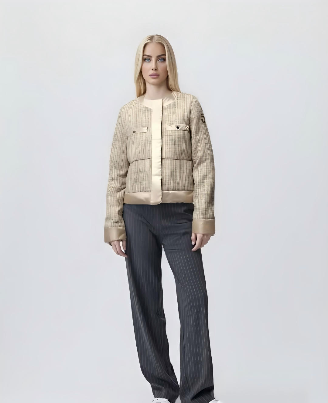 Lahka stilska tweed Patchwork Pearled Nylon Jacket