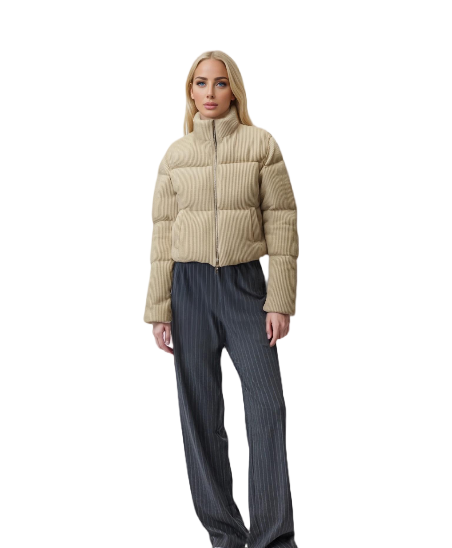 Stylish Knit Women's Cropped Down - like Puffer Coat