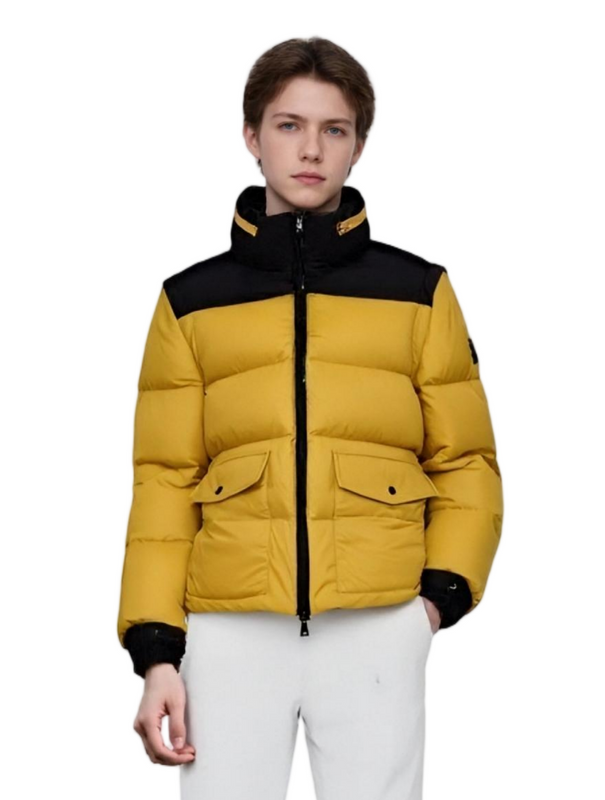 Matte & Lacquer Mixed Short Puffer Coat with Detachable Sleeves