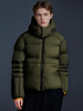 Piping-Accented Short Puffer Coat with Velcro Hood Brim
