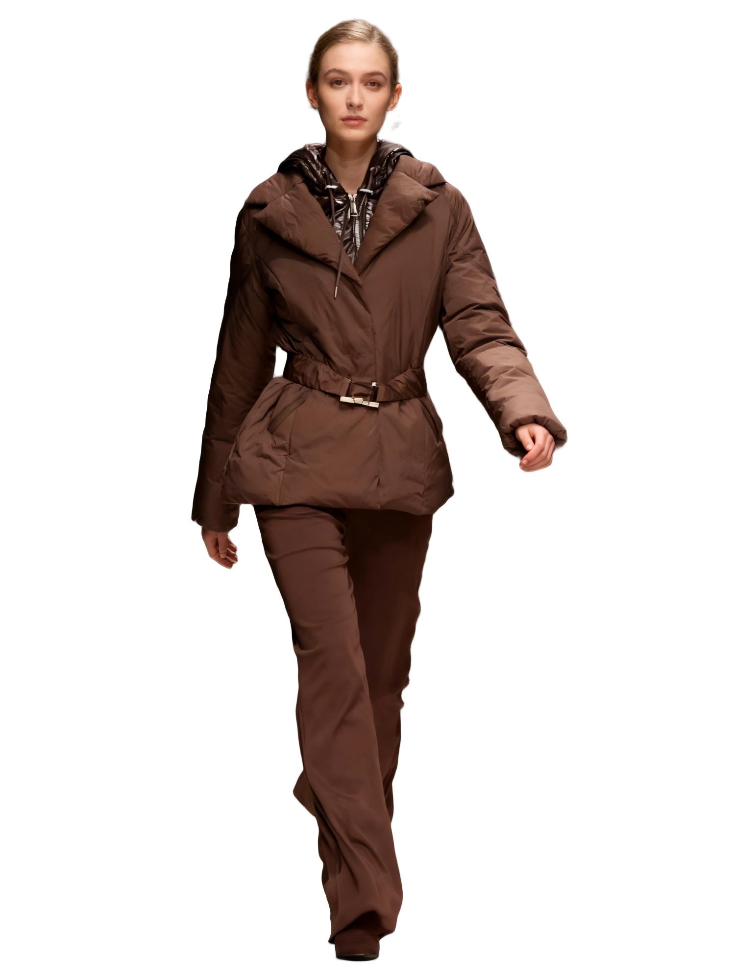 Detachable Bib Short Puffer Coat with Contrast Fabric 