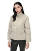 Tweed & Matte Mixed Short Puffer Coat with Contrast Double Stand Collar