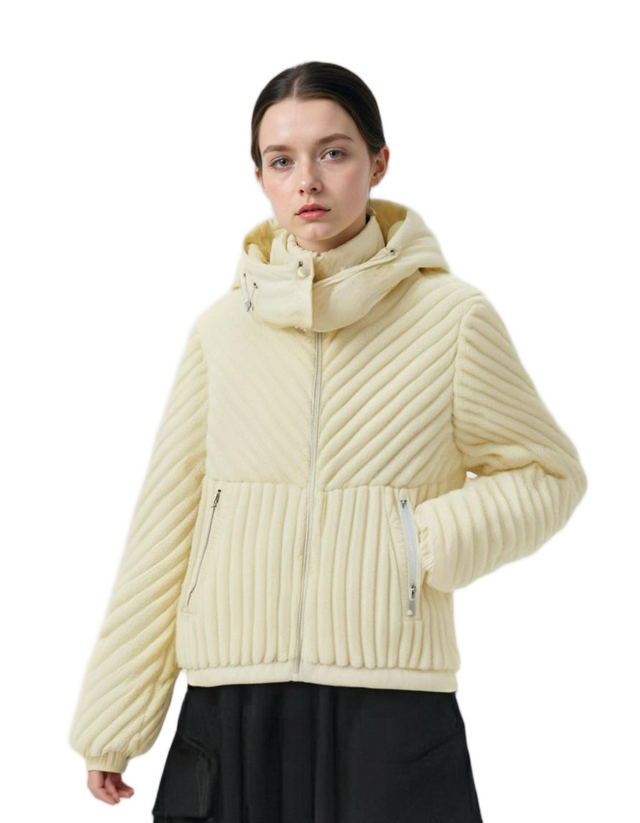 Short Puffer Coat with Mixed Materials