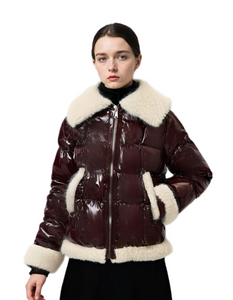Short Puffer Coat with Fur - Lacquer Mix
