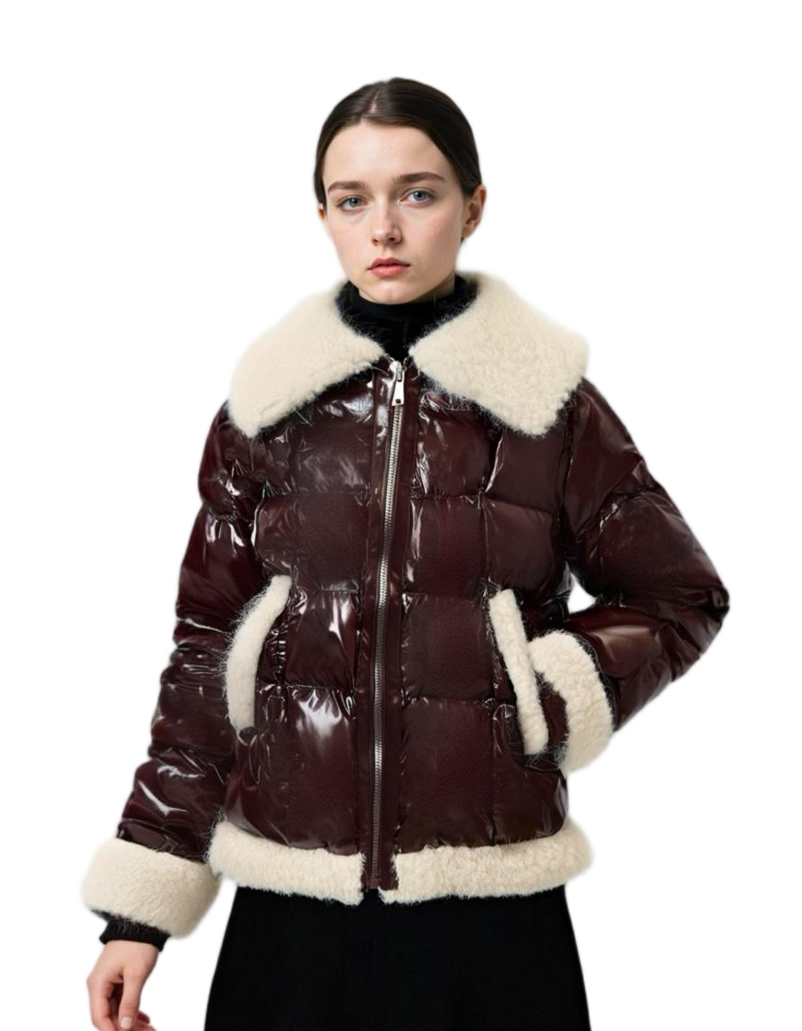 Short Puffer Coat with Fur - Lacquer Mix
