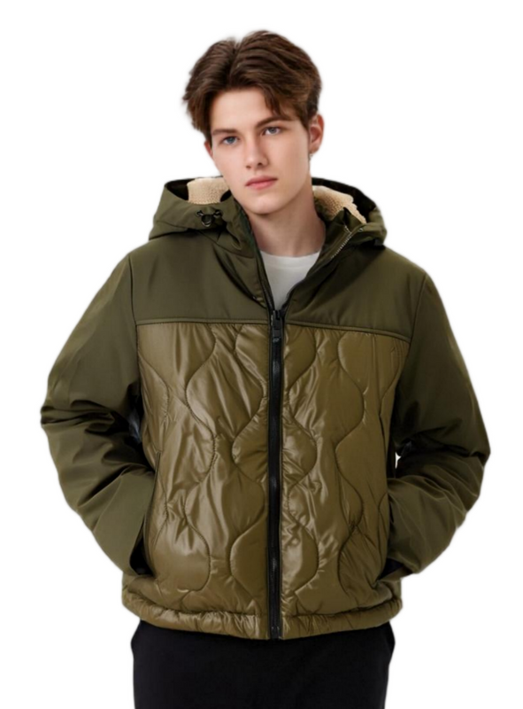Matte & Lacquer Mixed Short Lightweight Coat with Waterproof Zipper