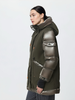 Matte & Lacquer Mixed Midi-Length Parka Coat with Left Sleeve Pocket