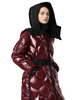 Lacquer & Matte Mixed Long Puffer Coat with Detachable Hood & Curved Quiltings