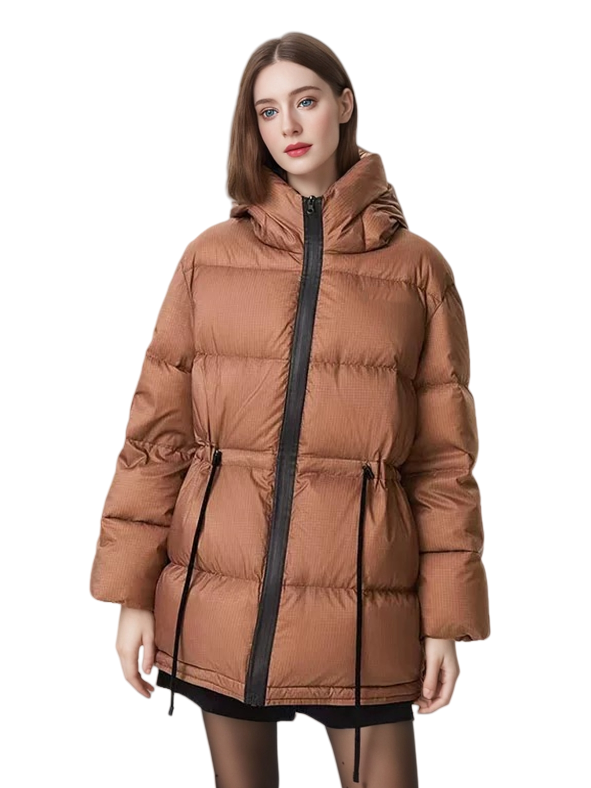 Winter Unique Design Drawstring Goose Down Hooded Jacket for Women