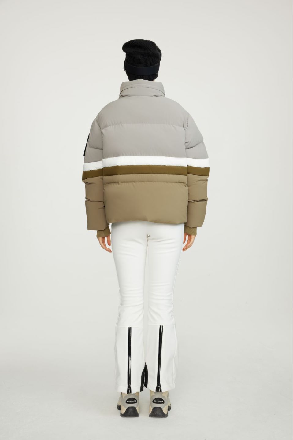 Women's Soft Touch Contrast Down Jacket met verborgen kap en borduurdetails