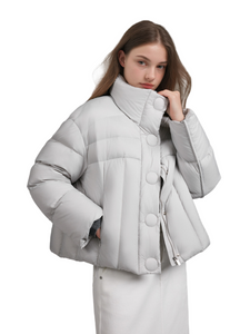 Grijze losse witte eend-down jas voor vrouwen-nieuwe winter bovenkleding voor petite figuren