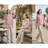 Women’s Pastel Pink Hooded Anorak Jacket – Tweed-Mixed Woven, Water-Repellent, Casual Parisian Style
