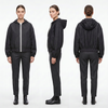 Women’s Boxy Hooded Bomber Jacket – Faux Denim Twill, Water-Repellent, Urban Relaxed Fit