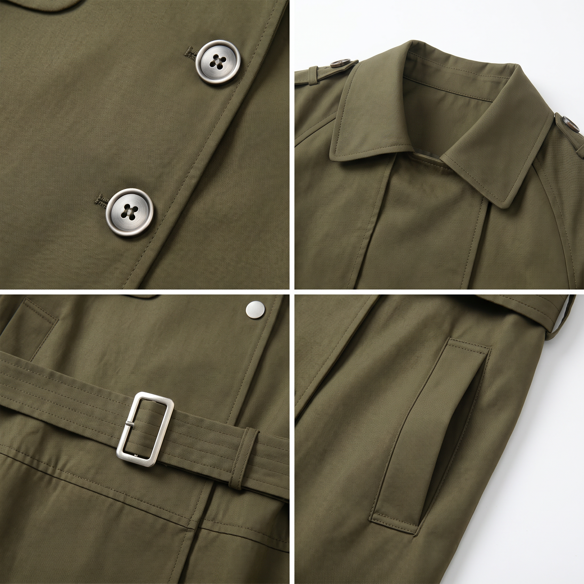 Long 2-in-1 Trench Coat – Detachable Bottom, Dropped Shoulders, Blazer Collar, Converts from Long Trench to Short Jacket