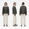 Short Lapel Quilted Jacket | Gourd-Shaped Stitching Shearling Collar Army Green