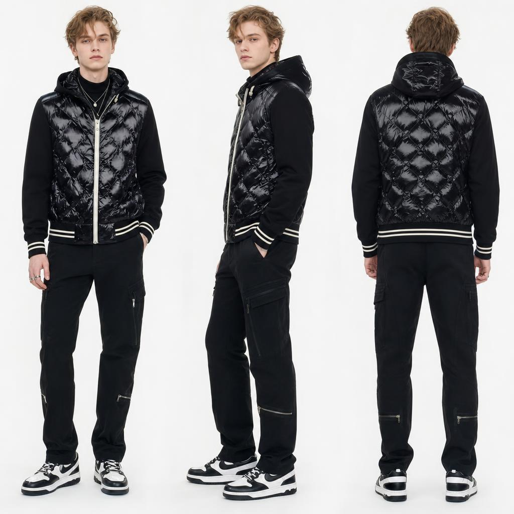 Men’s Lightweight Stylish Detachable - Hood Mixed - Fabric Jacket