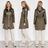 Khaki Metallic-Luster Patchwork Windproof Jacket: Women’s Adjustable Elastic Waist & Dual-Fabric Design