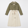 Long 3-in-1 Trench Coat – Dropped Shoulders, Blazer Collar, Color-Mixed Design for Business & Casual Layers