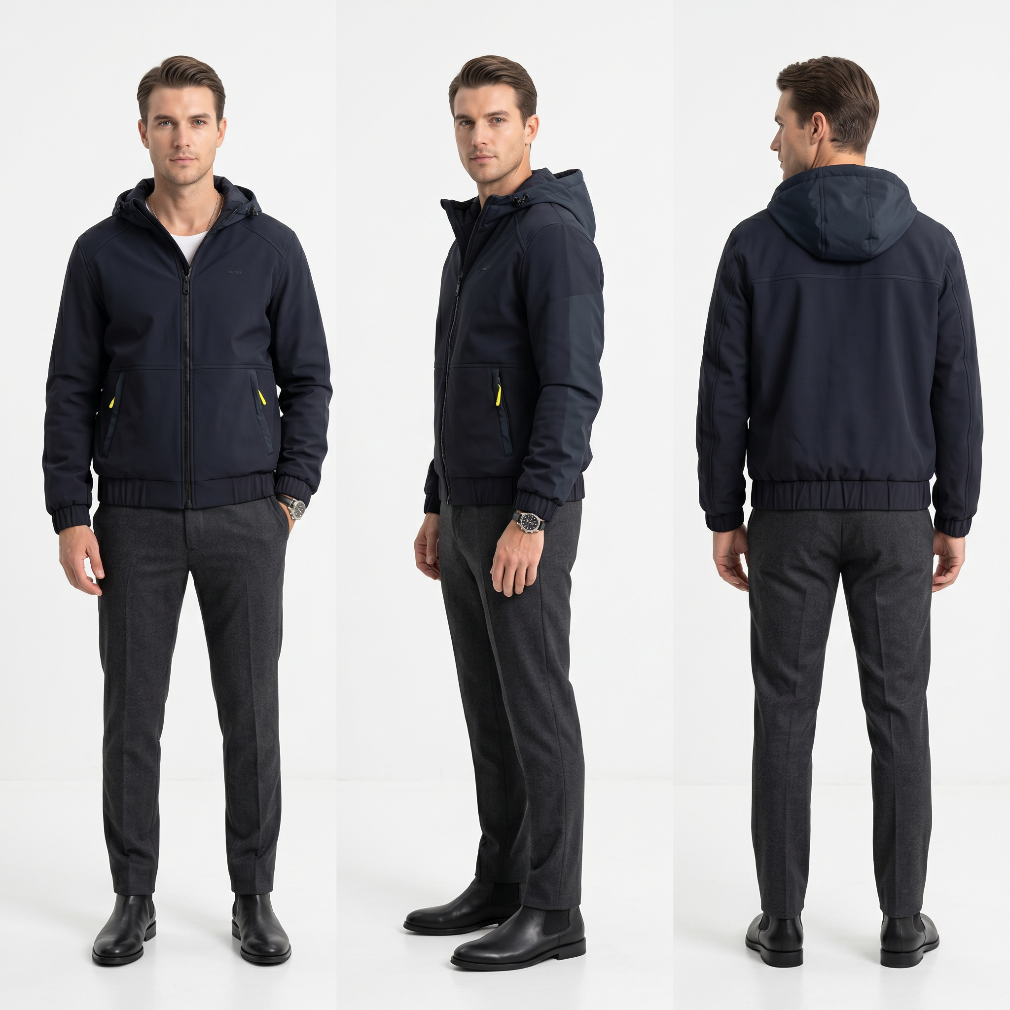  Men’s Lightweight Quilted Hooded Bomber Jacket – Water-Repellent Twill, Casual to Smart Outerwear
