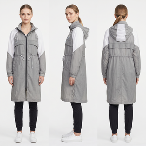 Women’s Long Color-Blocked Nylon Anorak – Adjustable Waist, Water-Repellent, Everyday Adventure