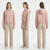 Women’s Pastel Pink Hooded Anorak Jacket – Tweed-Mixed Woven, Water-Repellent, Casual Parisian Style
