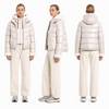 Shiny Hooded Cropped Padded Jacket | Faux Two-Piece Teddy Fleece Lining Silver White