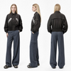 Classic Black PU-Accent Bomber Jacket: Women’s Hidden Snaps & Wide Elastic Hem