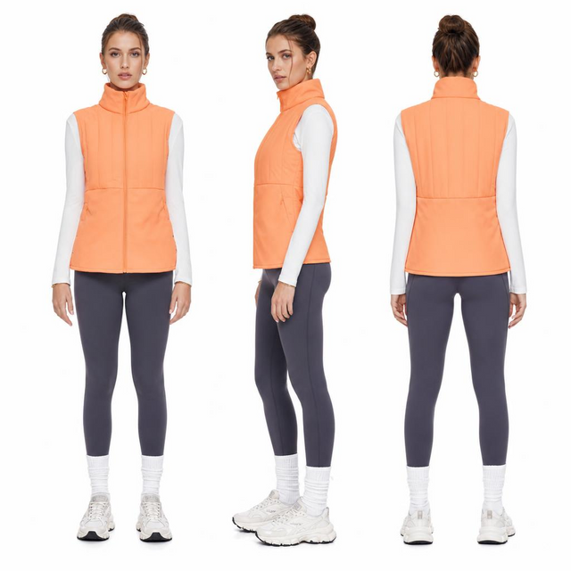 Women’s Vibrant Orange Antibacterial Training Down Vest: Water-Resistant & Packable