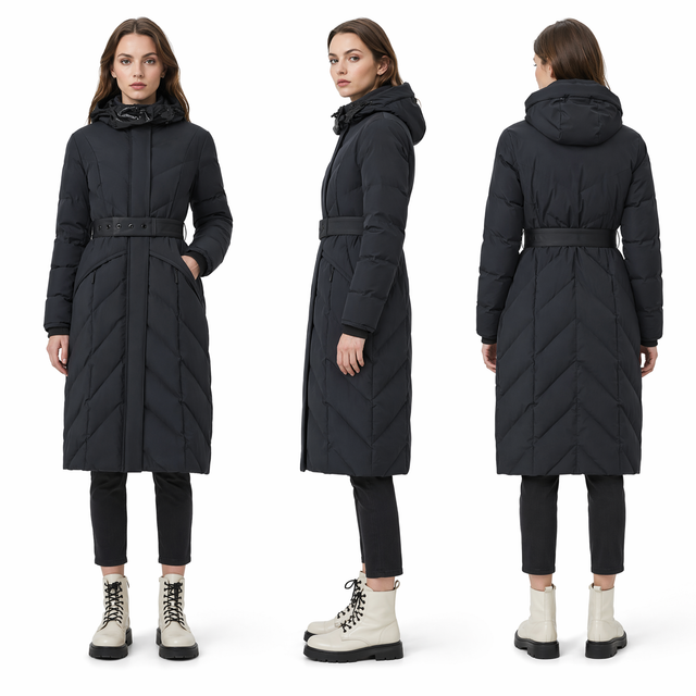 Women's Matte & Lacquer Mixed Long Puffer Coat
