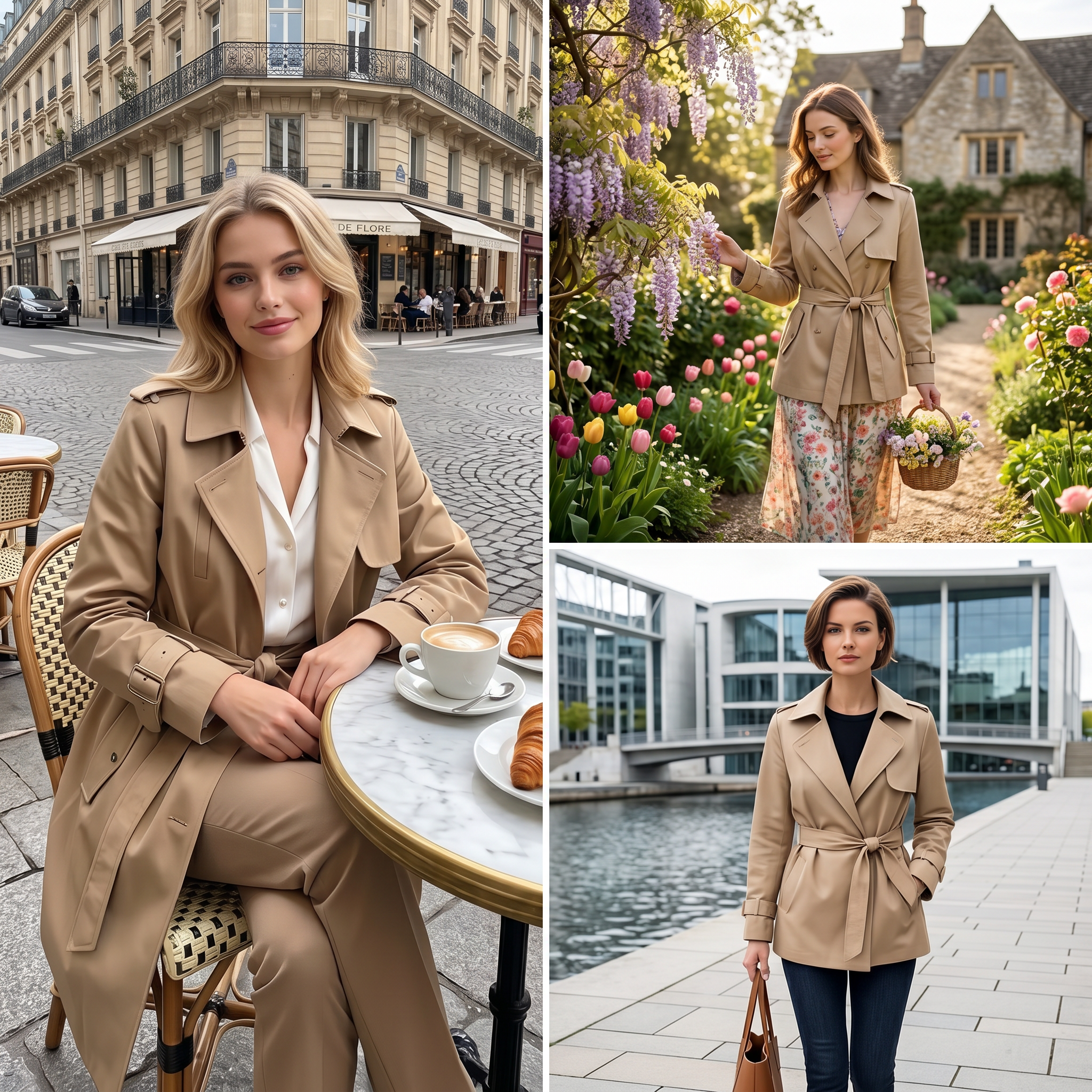 Women’s Belted Mid-Length Trench Coat – Water-Repellent Classic Beige Trench Jacket