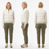Women’s Knit-Trimmed Water-Repellent Puffer Vest – Mixed Woven-Knit Fabric, Contrast Stripe Details, Packable Fake Down