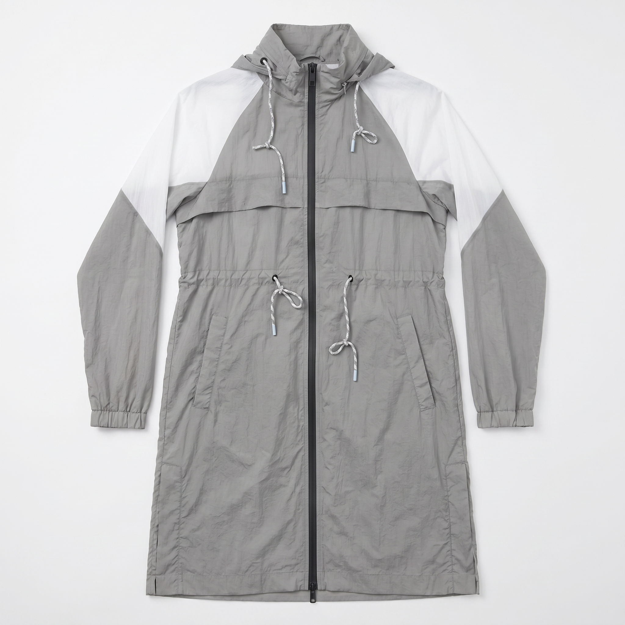 Women’s Long Color-Blocked Nylon Anorak – Adjustable Waist, Water-Repellent, Everyday Adventure