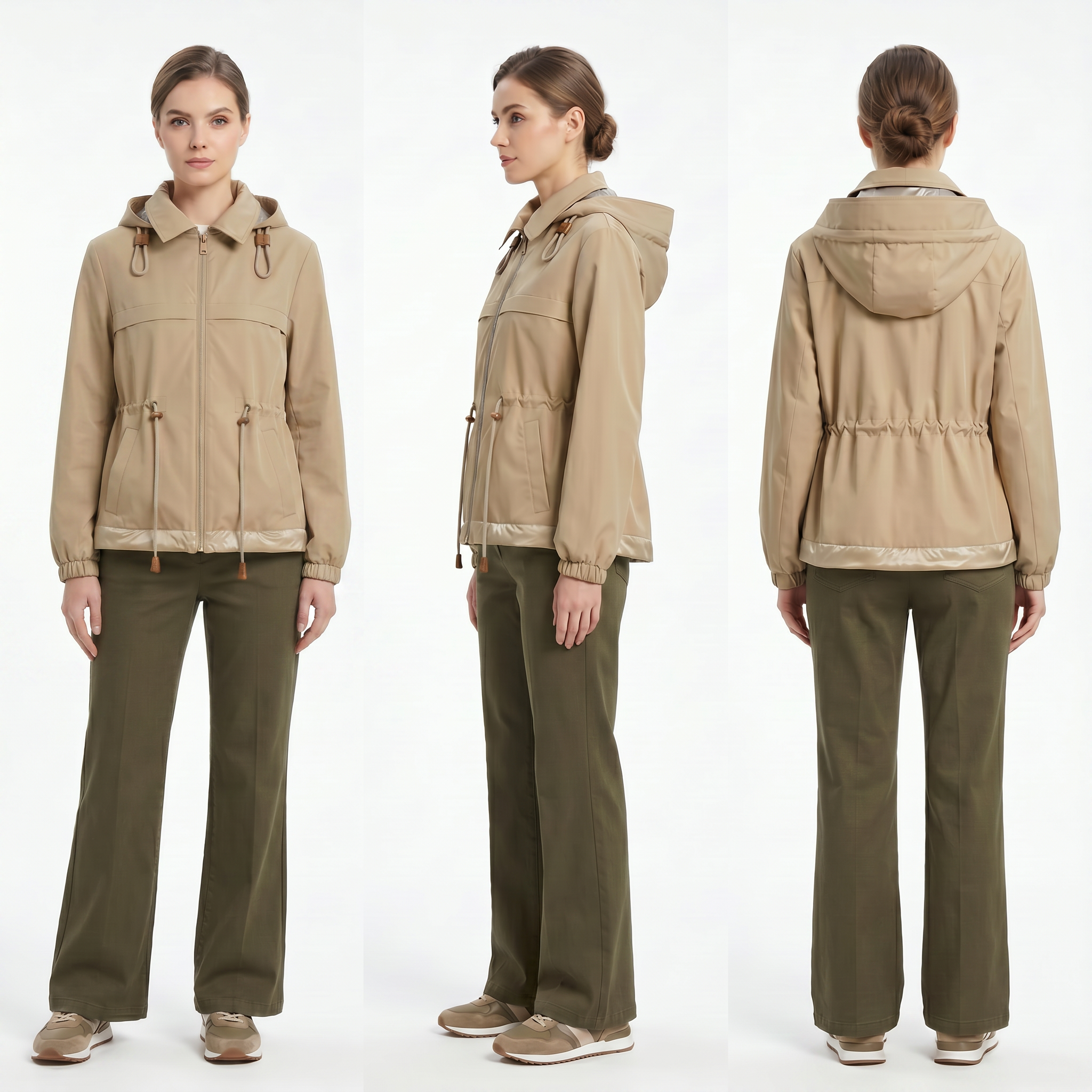 Women’s Detachable Hooded Cotton-Blend Twill Short Parka