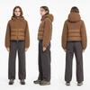 Cropped Hooded Spliced Padded Jacket | Teddy Fleece Quilted Caramel Brown